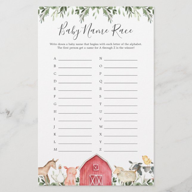 Papier Sur Le Jeu De Course Du Nom Du Baby shower Agricol (Devant)