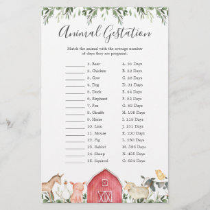 Papier Sur Le Jeu De Gestation Animal Baby shower Agricol