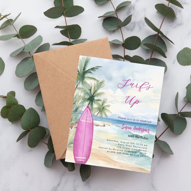 Papier Surf plage surf de la fille invitation anniversair (Créateur téléchargé)