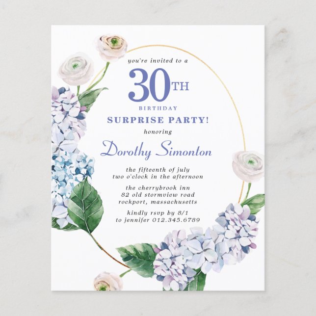 Papier Surprise Party Budget 30e anniversaire Invitation (Devant)