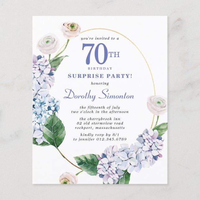 Papier Surprise Party Budget 70e anniversaire Invitation (Devant)