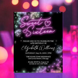 Papier Sweet 16 Anniversaire Colorful Neon Llow Budget In