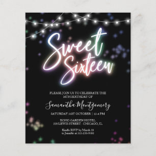 Papier Sweet 16 Anniversaire Colorful Neon Llow Budget In