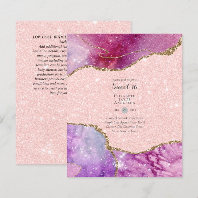 Papier Sweet 16 Anniversaire Invitations Agate Parties sc (Devant / Derrière)
