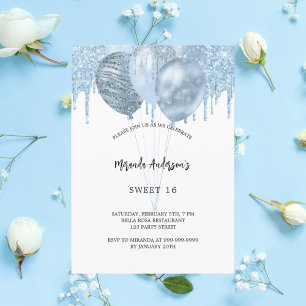Papier Sweet 16 Ballons bleu blanc invitation budget