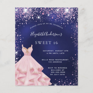 Papier Sweet 16 bleu marine robe rose invitation