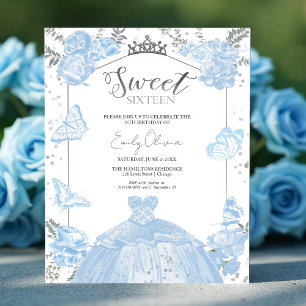 Papier Sweet 16 Budget Invitation Dusty Blue Butterfly