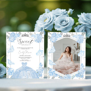 Papier Sweet 16 Budget Photo Invitation Papillon Bleu