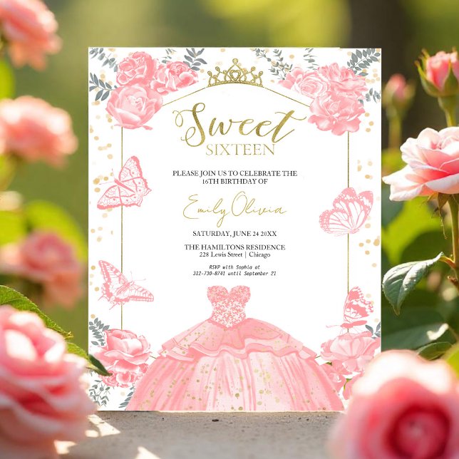 Papier Sweet 16 Budget Photo Invitation Papillon rose (Créateur téléchargé)