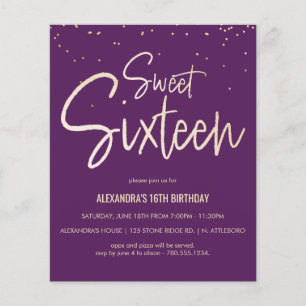 Papier Sweet 16 Or, Élégant, Invitation simple