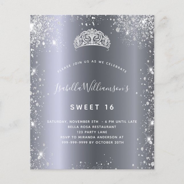 Papier Sweet 16 parties scintillant argent invitation tia (Devant)