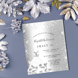 Papier Sweet 16 robe argentée parties scintillant budget 