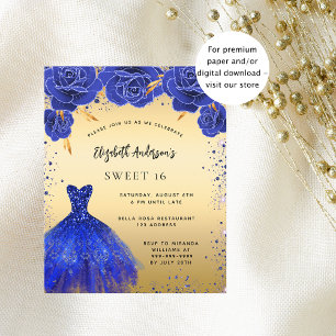 Papier Sweet 16 robe bleu royal invitation budget