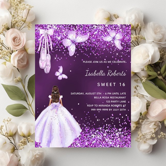 Papier Sweet 16 robe de ballerine violette invitation (Créateur téléchargé)
