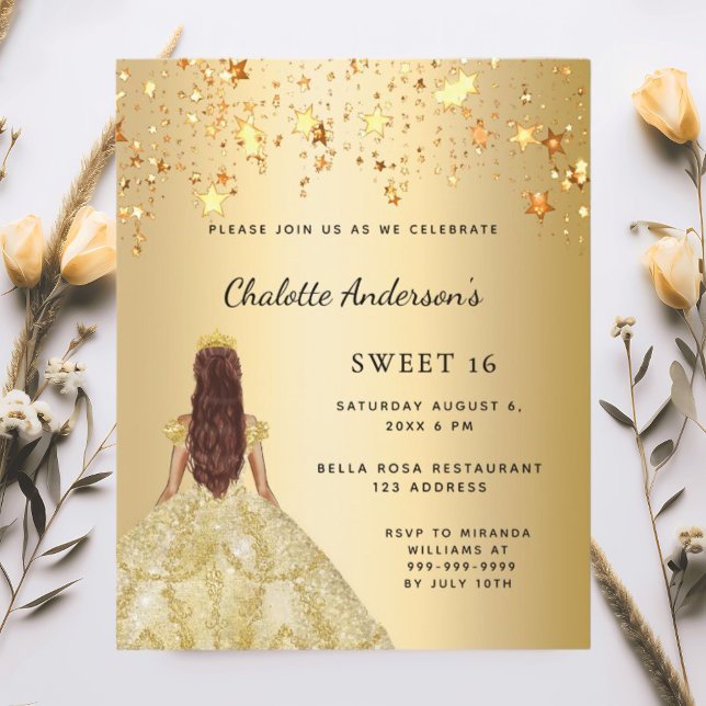Papier Sweet 16 robe or étoiles invitation (Créateur téléchargé)