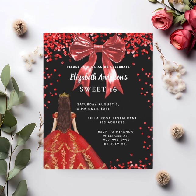 Papier Sweet 16 robe rouge noire invitation arc (Créateur téléchargé)