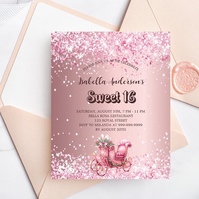 Papier Sweet 16 rose carrosse invitation budget (Créateur téléchargé)
