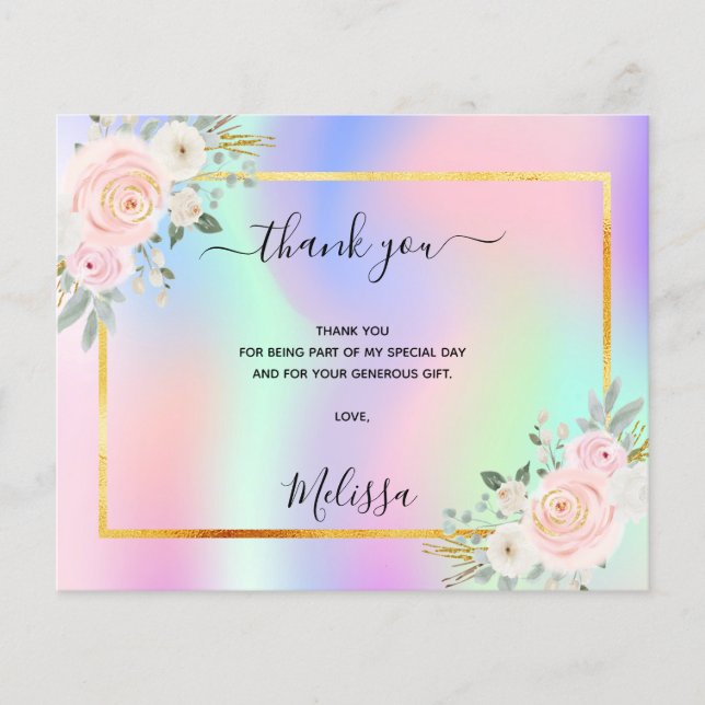 Papier Sweet 16 rose violet photo arc-en-ciel merci (Devant)