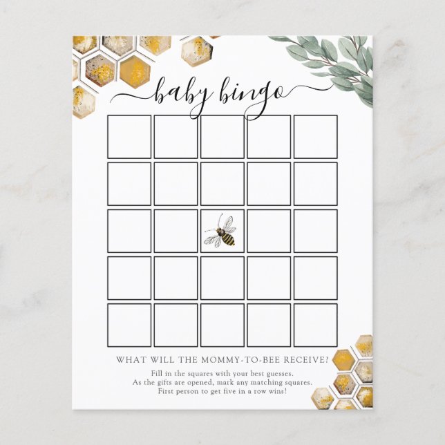 Papier Sweet as Can Bee Baby shower Bingo Game Card (Devant)