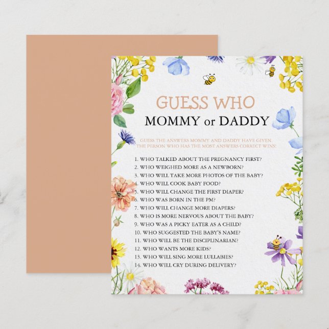 Papier Sweet As Can Bee Baby shower Game (Devant / Derrière)