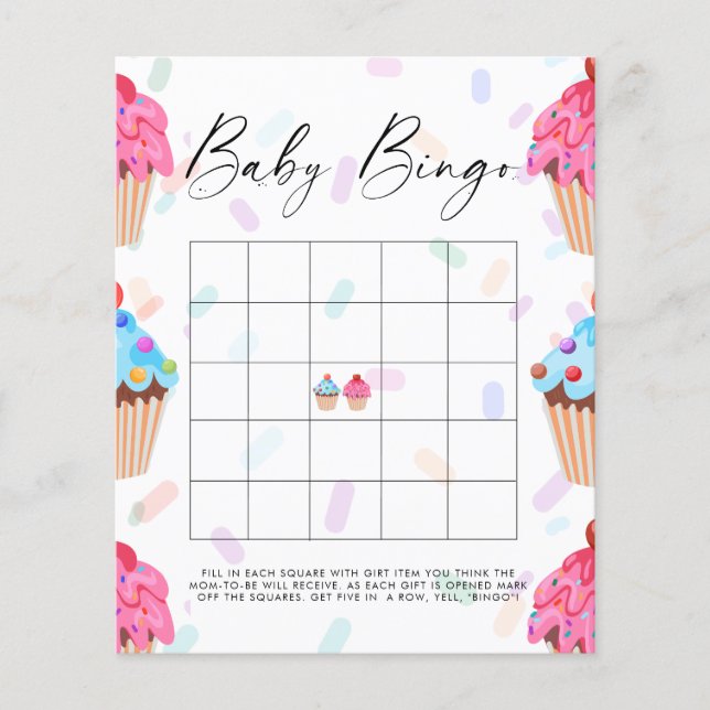 Papier Sweet Cupcake Genre Révéler Bingo Bébé Jeu (Devant)