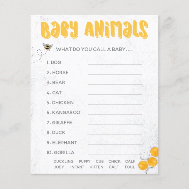 Papier Sweet Honey Bee Jaune Douche Bébé Animaux Jeu (Devant)