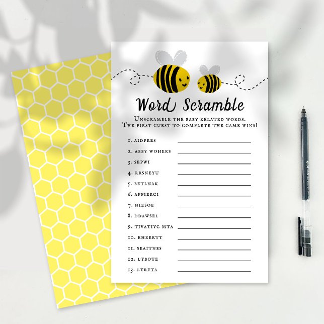 Papier Sweet Little Honey Bee Baby shower Mot Scramble (Créateur téléchargé)