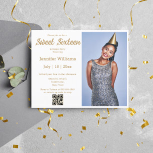 Papier sweet sixteen or moderne code qr invitation photo