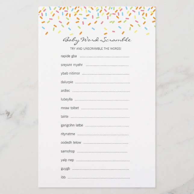 Papier Sweet Sprinkles Baby Word Scramble Jeu (Devant)