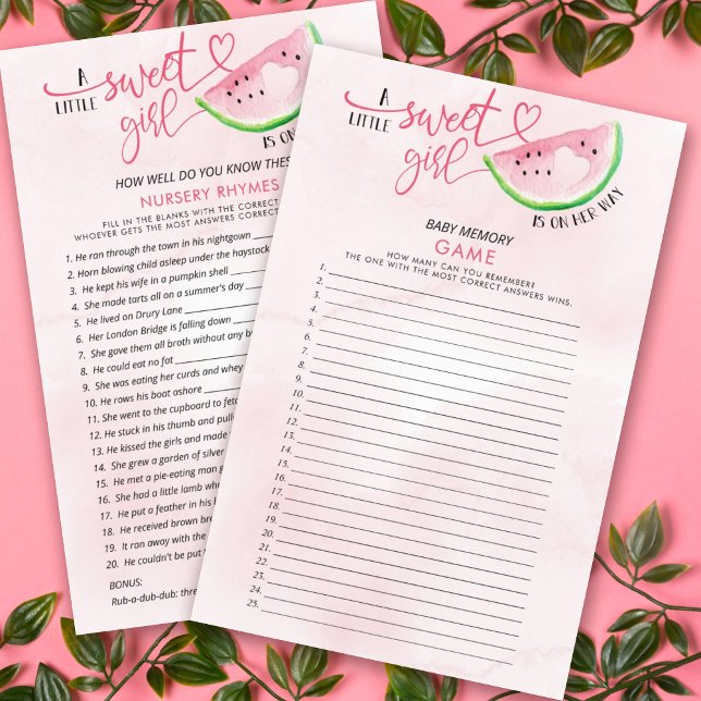 Papier Sweet Watermelon Jeux à Baby shower double face (Créateur téléchargé)