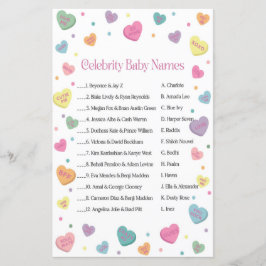 Papier Sweetheart Candy Celebrity Names Baby shower Jeu