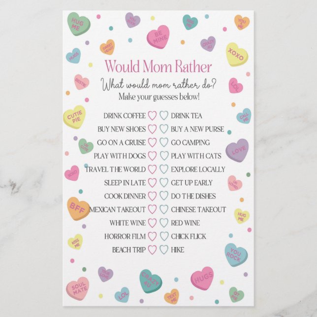 Papier Sweethee Voudrait Maman Plutôt Baby shower Jeu (Devant)