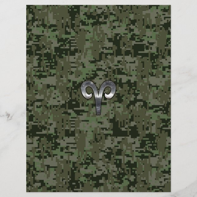 Papier Symbole Zodiac Silver Aries Camo numérique vert (Devant)