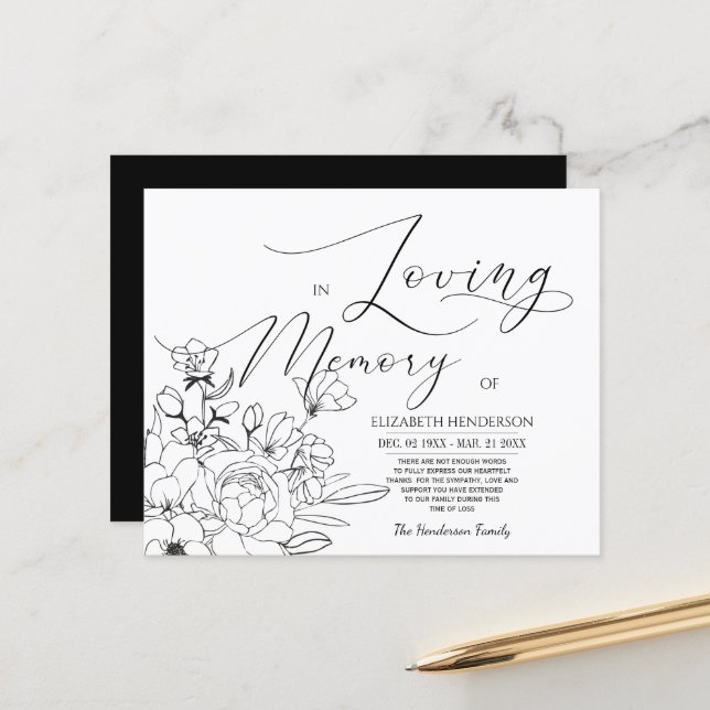 Papier Sympathie de budget Mémoire / Merci. (Devant/Arrière en situation)