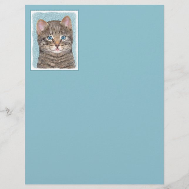 Papier Tabby Gris Peinture Chat - Cute Original Art Chat (Devant)
