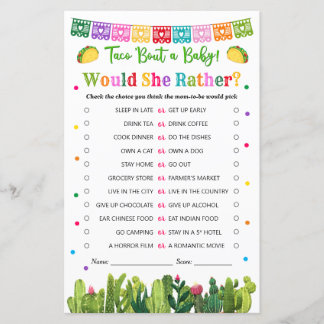 Papier Taco Baby shower Voudrait-Elle Plaire Jeu Cactus t