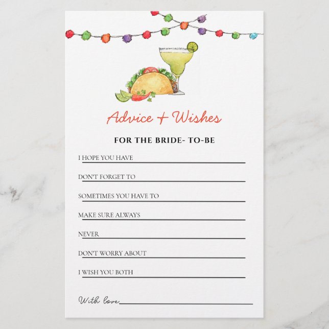 Papier Tacos & Tequila Fiesta douche Conseils & Voeux (Devant)