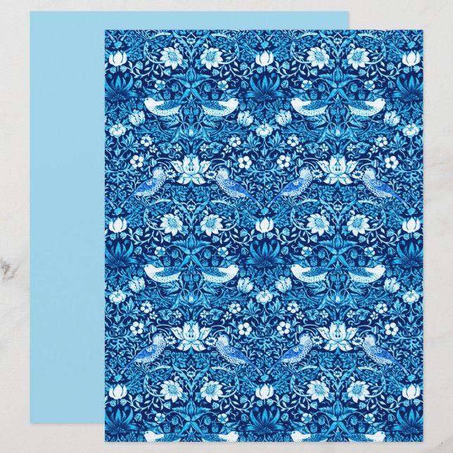 Papier Tapisserie Art Nouveau Oiseau et Fleur, Bleu foncé (Devant / Derrière)