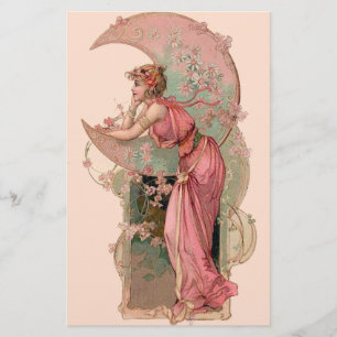 PAPIER TAROTS/ LADY DE LA LUNE AVEC FLEURS EN ROSE