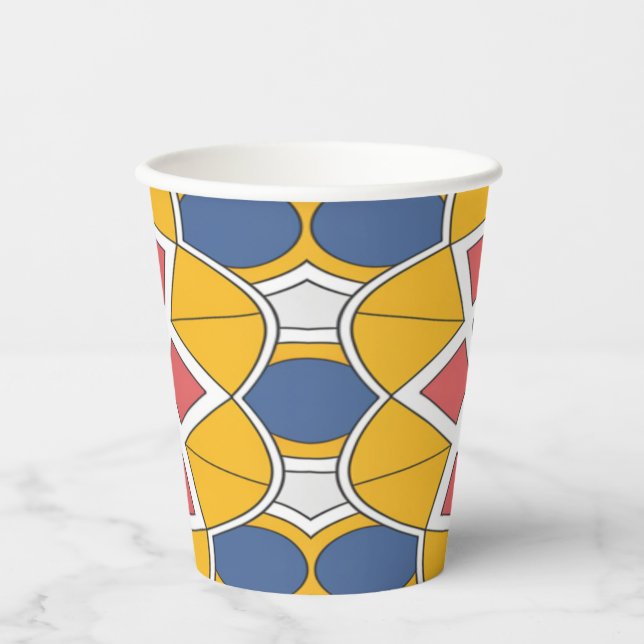 Papier-Tasse, Ein lebhafter, farbenfroher klassisc Pappbecher (Vorderseite)