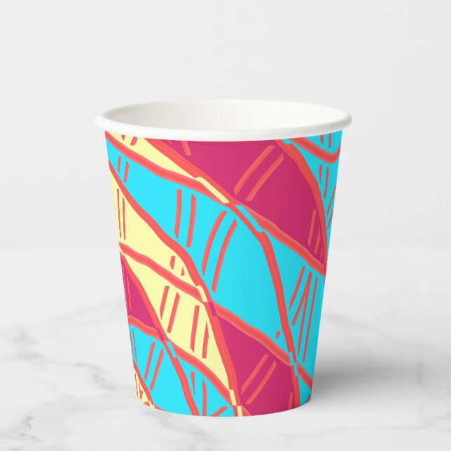 Papier-Tasse, Ein lebhafter, farbenfroher klassisc Pappbecher (Vorderseite)