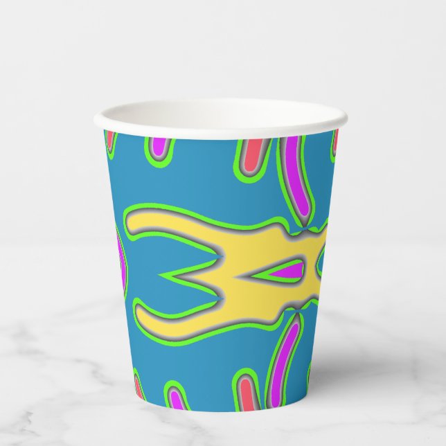 Papier-Tasse, Ein lebhafter, farbenfroher klassisc Pappbecher (Vorderseite)