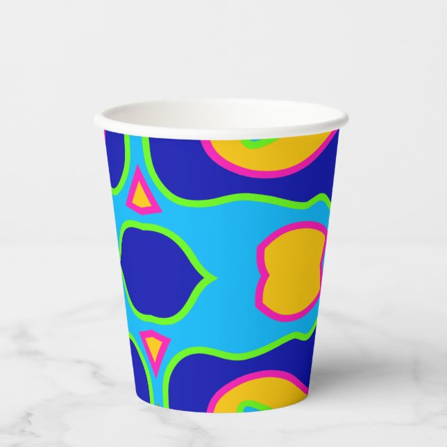 Papier-Tasse, Ein lebhafter, farbenfroher klassisc Pappbecher (Vorderseite)