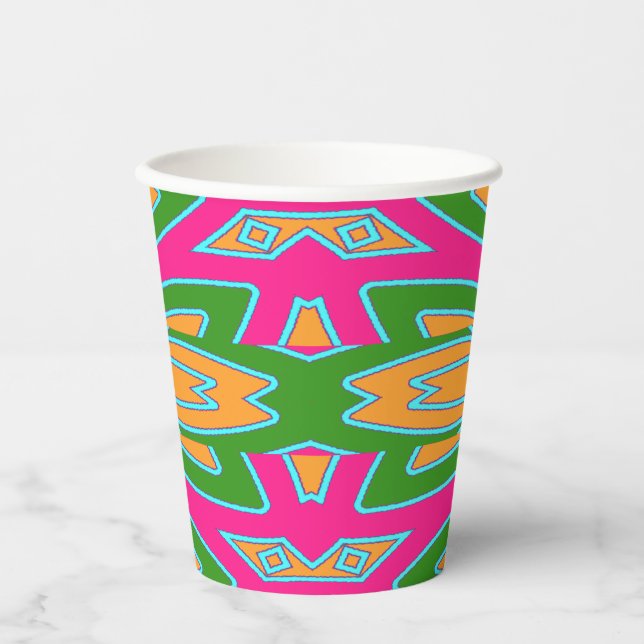 Papier-Tasse, Ein lebhafter, farbenfroher klassisc Pappbecher (Vorderseite)