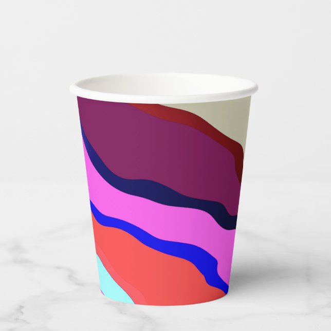 Papier-Tasse, Ein lebhafter, farbenfroher klassisc Pappbecher (Vorderseite)