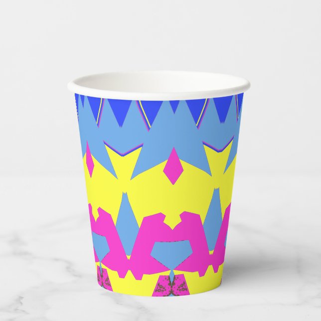 Papier-Tasse, Ein lebhafter, farbenfroher klassisc Pappbecher (Vorderseite)