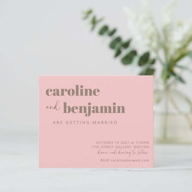 Papier Taupe rose douce Faire-part de mariage budgétaire  (Debout devant)