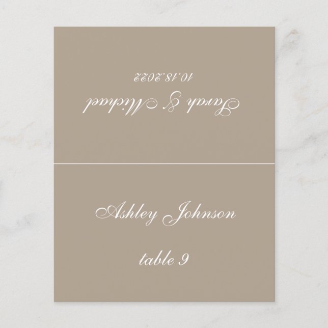 Papier Taupe Simple Mariage Place Card Imprimé Nom de l'i (Devant)