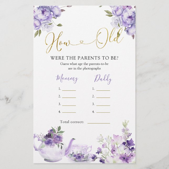 Papier Tea Baby shower Floral Violet Comment vieux parent (Devant)