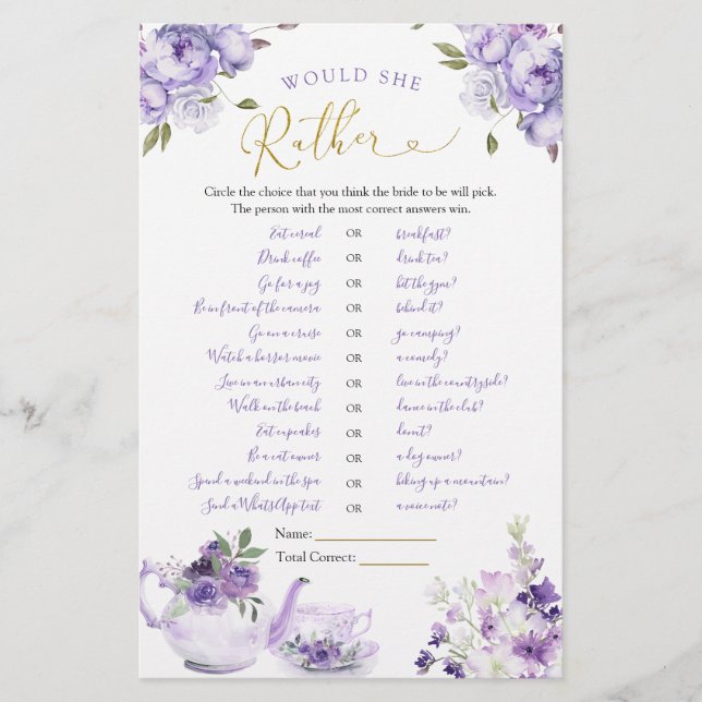 Papier Tea De Fête des mariées Florale Violet Plairait-El (Devant)